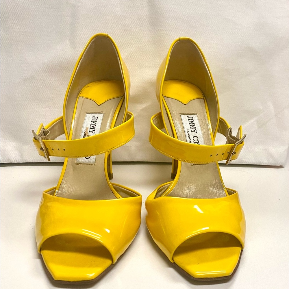 Jimmy Choo Bright Yellow Patent Leather Ankle-Strap Heels - Picture 6 of 12